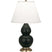 Matte Obsidian Glazed Ceramic w/Antique Natural Brassed with Pearl Dupioni Fabric Shade Glass and White Shade