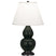 Matte Obsidian Glazed Ceramic w/Deep Patina Bronzeed with Pearl Dupioni Fabric Shade Glass and White Shade