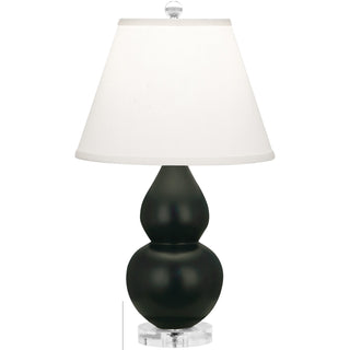 Buy matte-obsidian-glazed-ceramic-w-lucite-with-pearl-dupioni-fabric-shade-glass-and-white-shade Small Double Gourd Lamp by Robert Abbey