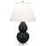 Matte Obsidian Glazed Ceramic w/Lucite with Pearl Dupioni Fabric Shade Glass and White Shade