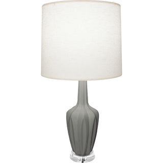 Buy matte-smokey-taupe-glazed-ceramic-w-polished-nickel-a-lucite-with-oyster-linen-shade-glass-and-white-shade Emma Table Lamp by Robert Abbey