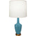 Steel Blue Glazed Ceramic w/Warm Brass with Oyster Linen Shade Glass and White Shade