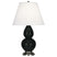 Obsidian Glazed Ceramic w/Antique Silvered with Pearl Dupioni Fabric Shade Glass and White Shade