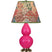 Razzle Rose Glazed Ceramic w/Antique Natural Brassed with Fall Floral Fabric Shade Glass and Multicolor Shade