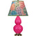 Razzle Rose Glazed Ceramic w/Antique Natural Brassed with Spring Floral Fabric Shade Glass and Multicolor Shade