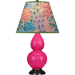 Buy razzle-rose-glazed-ceramic-w-deep-patina-bronzeed-with-spring-floral-fabric-shade-glass-and-multicolor-shade Small Double Gourd Lamp by Robert Abbey