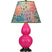 Razzle Rose Glazed Ceramic w/Deep Patina Bronzeed with Spring Floral Fabric Shade Glass and Multicolor Shade