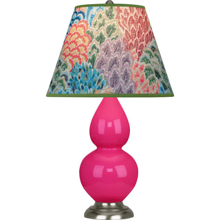 Buy razzle-rose-glazed-ceramic-w-antique-silvered-with-spring-floral-fabric-shade-glass-and-multicolor-shade Small Double Gourd Lamp by Robert Abbey