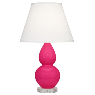 Buy razzle-rose-glazed-ceramic-w-lucite-with-pearl-dupioni-fabric-shade-glass-and-white-shade Small Double Gourd Table Lamp by Robert Abbey