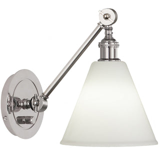 Buy polished-nickel-cased-white-glass-shade-w-polished-and-white-shade Alloy Sconce by Robert Abbey