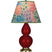 Sangria Glazed Ceramic w/Antique Natural Brassed with Spring Floral Fabric Shade Glass and Multicolor Shade