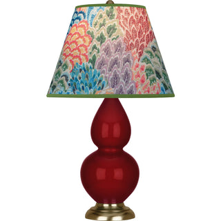 Buy sangria-glazed-ceramic-w-antique-natural-brassed-with-spring-floral-fabric-shade-glass-and-multicolor-shade Small Double Gourd Table Lamp by Robert Abbey
