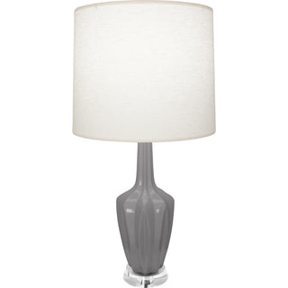 Buy smokey-taupe-glazed-ceramic-w-polished-nickel-a-lucite-with-oyster-linen-shade-glass-and-white-shade Emma Table Lamp by Robert Abbey