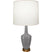 Smokey Taupe Glazed Ceramic w/Warm Brass with Oyster Linen Shade Glass and White Shade