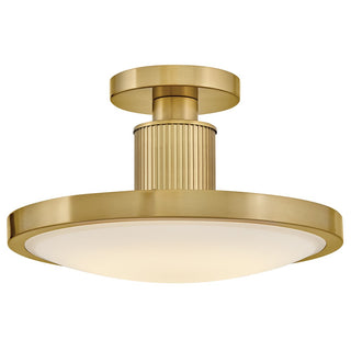 Buy lacquered-brass-with-etched-white-glass-and-white-shade Kieran Semi-Flush Mount Ceiling Light by Hinkley