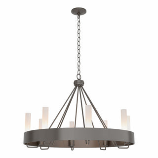 Buy oil-rubbed-bronze-with-frosted-glass-fd-glass-and-white-shade Banded Chandelier by Hubbardton Forge