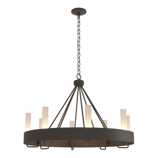 Buy natural-iron-with-frosted-glass-fd-glass-and-white-shade Banded Chandelier by Hubbardton Forge