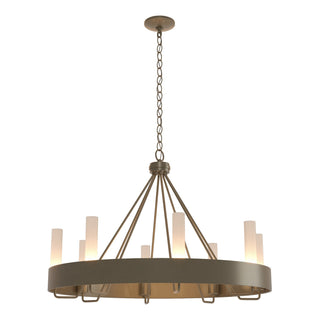 Buy soft-gold-with-frosted-glass-fd-glass-and-white-shade Banded Chandelier by Hubbardton Forge