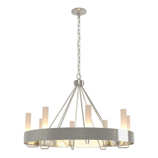 Buy sterling-with-frosted-glass-fd-glass-and-white-shade Banded Chandelier by Hubbardton Forge