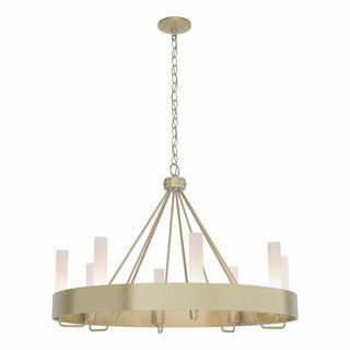 Buy modern-brass-with-frosted-glass-fd-glass-and-white-shade Banded Chandelier by Hubbardton Forge