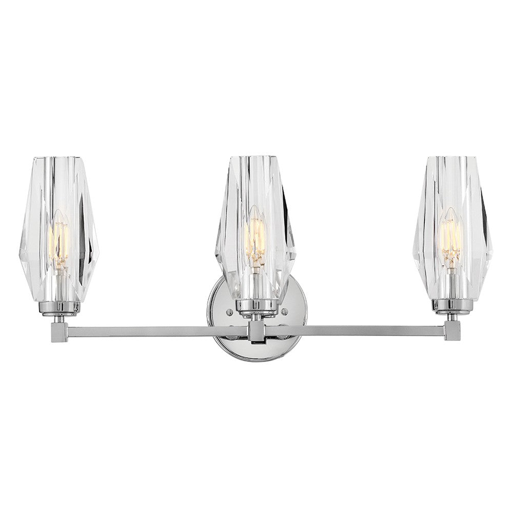 Ana Vanity by Hinkley – Lights: 3 Light (5.50"L x 23.50"W x 10.25"H) – Finish: Polished Nickel with Faceted Clear Crystal Glass and Clear Shade – Hinkley-52483PN