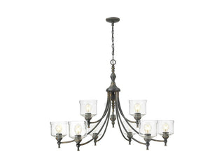 Buy antique-black-iron-with-hammered-water-glass-glass-and-clear-textured-shade Keating Chandelier by Golden