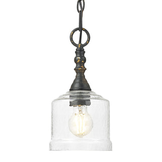 Buy antique-black-iron-with-hammered-water-glass-glass-and-clear-textured-shade Keating Mini Pendant by Golden