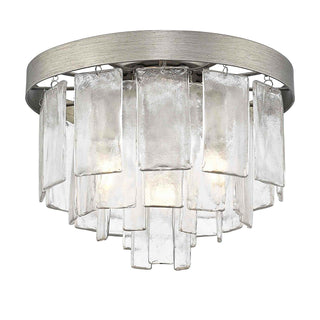 Buy peruvian-silver-with-hammered-water-glass-glass-and-clear-textured-shade Ciara Flush Mount Ceiling Light by Golden