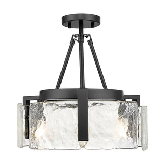 Buy matte-black-with-hammered-water-glass-glass-and-clear-textured-shade Aenon Semi-Flush Mount Ceiling Light by Golden