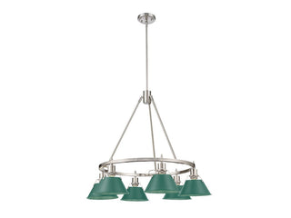 Buy pewter-with-pine-green-glass-and-green-shade Orwell Chandelier by Golden