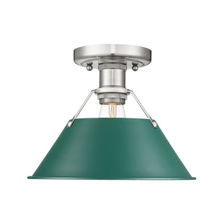 Buy pewter-with-pine-green-glass-and-green-shade Orwell Flush Mount Ceiling Light by Golden