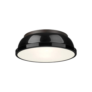 Buy rubbed-bronze-with-black-glass-and-black-shade Duncan Flush Mount Light by Golden