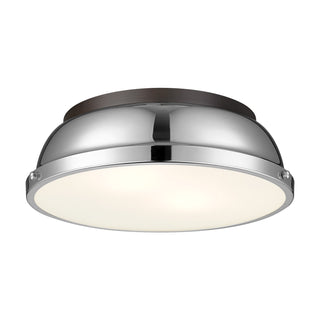 Buy rubbed-bronze-with-chrome-glass-and-silver-gray-shade Duncan Flush Mount Light by Golden