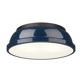 Buy rubbed-bronze-with-navy-blue-glass-and-blue-shade Duncan Flush Mount Light by Golden