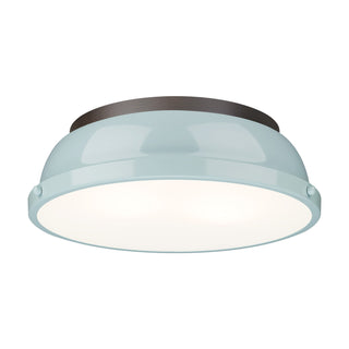 Buy rubbed-bronze-with-seafoam-glass-and-green-shade Duncan Flush Mount Ceiling Light by Golden