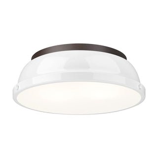 Buy rubbed-bronze-with-white-glass-and-white-shade Duncan Flush Mount Ceiling Light by Golden