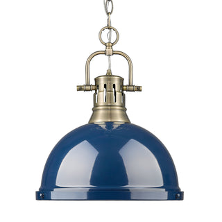 Buy aged-brass-with-navy-blue-glass-and-blue-shade Duncan Pendant by Golden