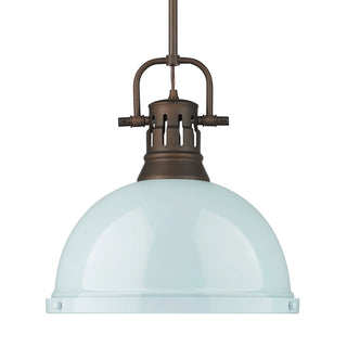 Buy rubbed-bronze-with-seafoam-glass-and-green-shade Duncan Pendant by Golden