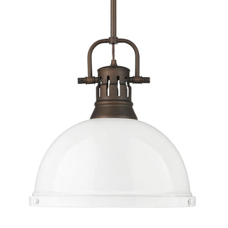 Buy rubbed-bronze-with-white-glass-and-white-shade Duncan Pendant by Golden