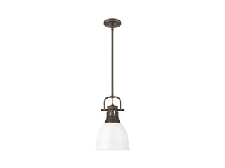 Buy rubbed-bronze-with-white-glass-and-white-shade Duncan Pendant by Golden