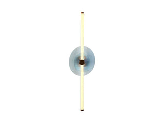 Buy rose-gold-with-hammered-blue-glass-backplate-and-reeded-blue-glass-front-plate-glass-and-blue-shade Colorella Sconce by Golden