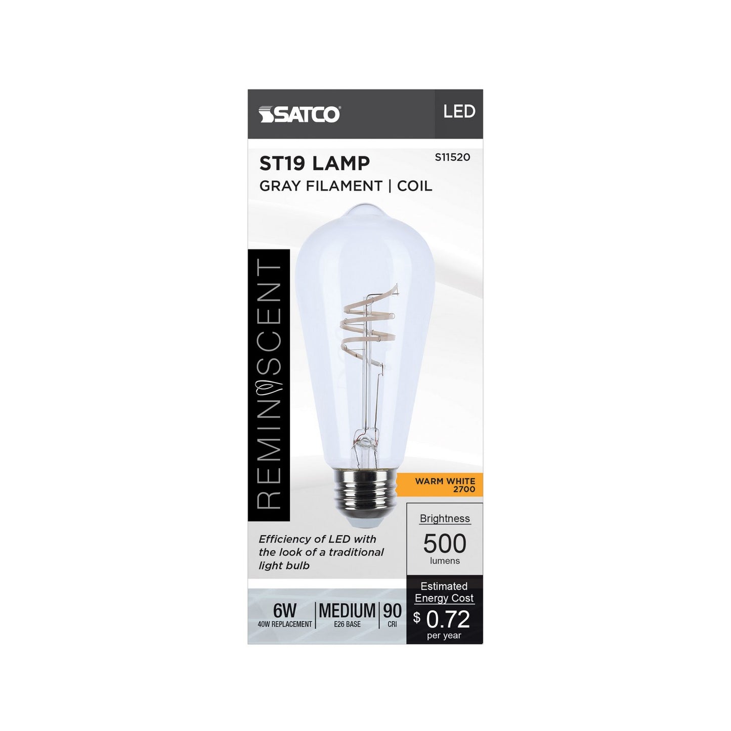 Antique 6 Watt (60 Watt Equivalent) Medium ST19 120V LED 2700k Light Bulb by Satco