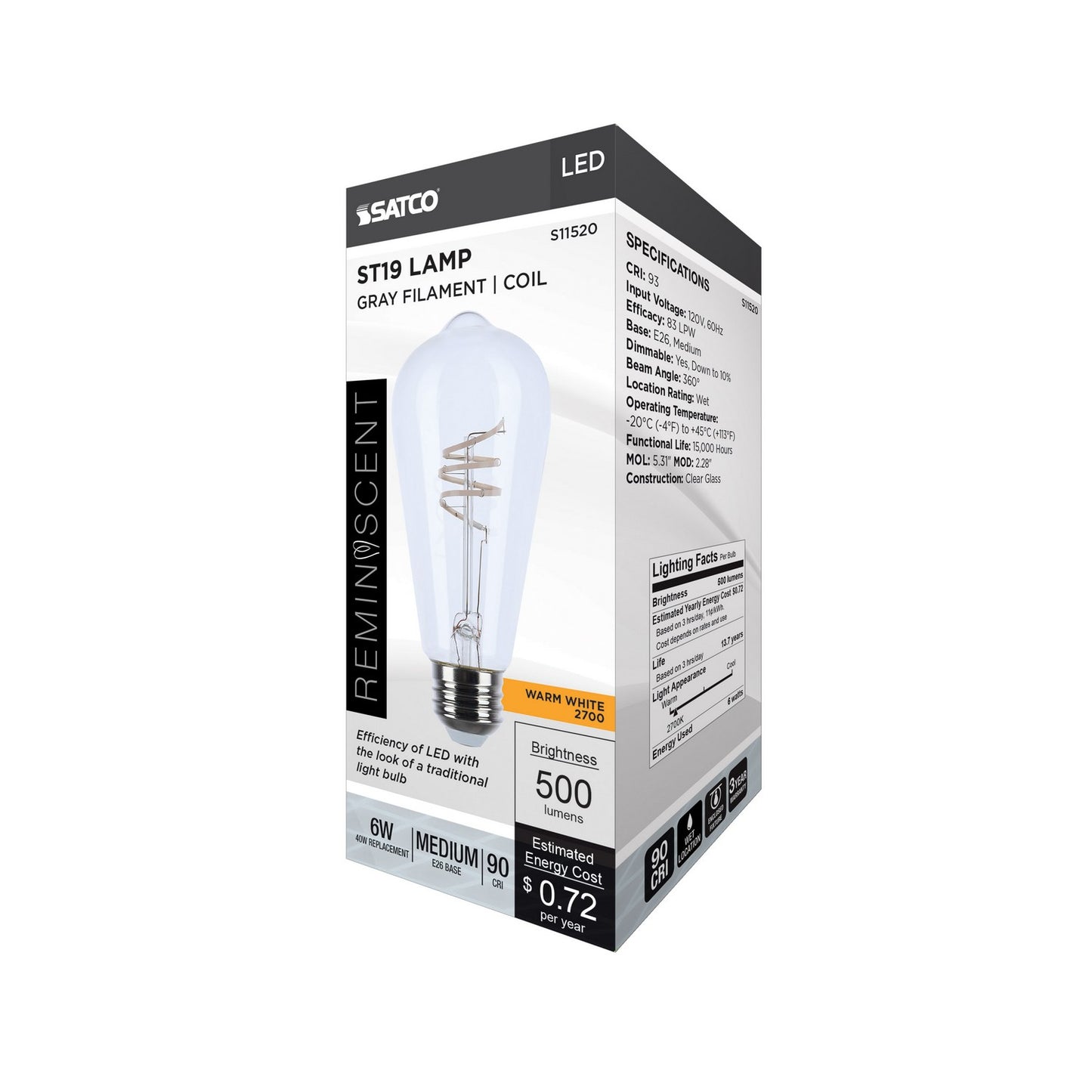 Antique 6 Watt (60 Watt Equivalent) Medium ST19 120V LED 2700k Light Bulb by Satco