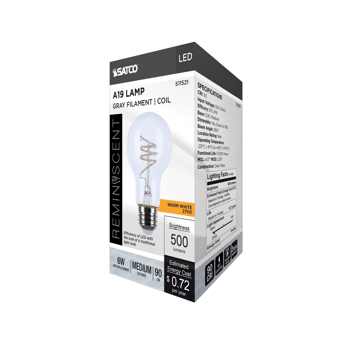 6 Watt (60 Watt Equivalent) Medium A19 120V LED 2700k Light Bulb by Satco