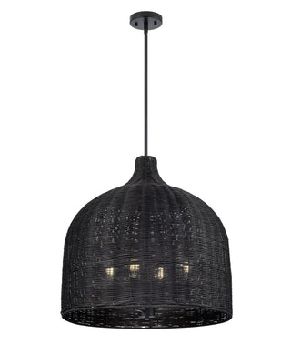 Buy matte-black-with-matte-black-glass-and-woven-natural-shade Elise Pendant by Millennium