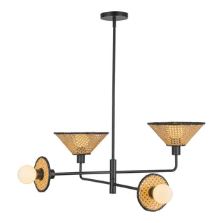 Buy matte-black-with-rattan-shade-glass-and-woven-natural-shade Piper Linear Chandelier by Alora