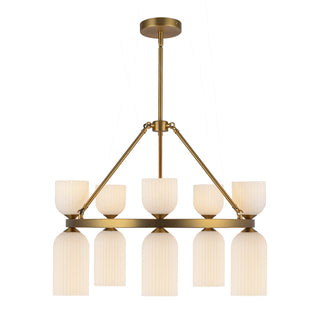 Buy brushed-gold-glossy-ribbed-opal-glass-and-white-shade Nelly Chandelier by Alora
