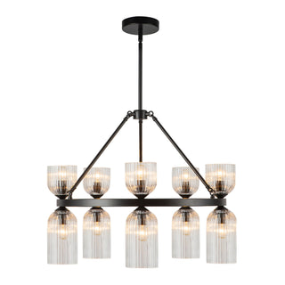 Buy matte-black-clear-ribbed-glass-and-clear-textured-shade Nelly Chandelier by Alora