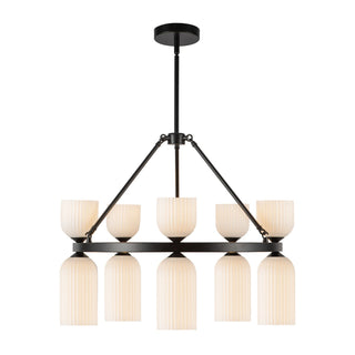 Buy matte-black-glossy-ribbed-opal-glass-and-white-shade Nelly Chandelier by Alora