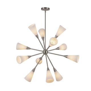 Buy brushed-nickel-glossy-ribbed-opal-glass Cosmo Chandelier by Alora